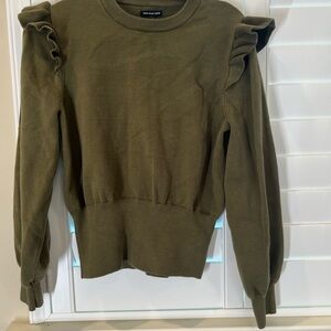 L Olive Green Ruffle Sleeve Sweater